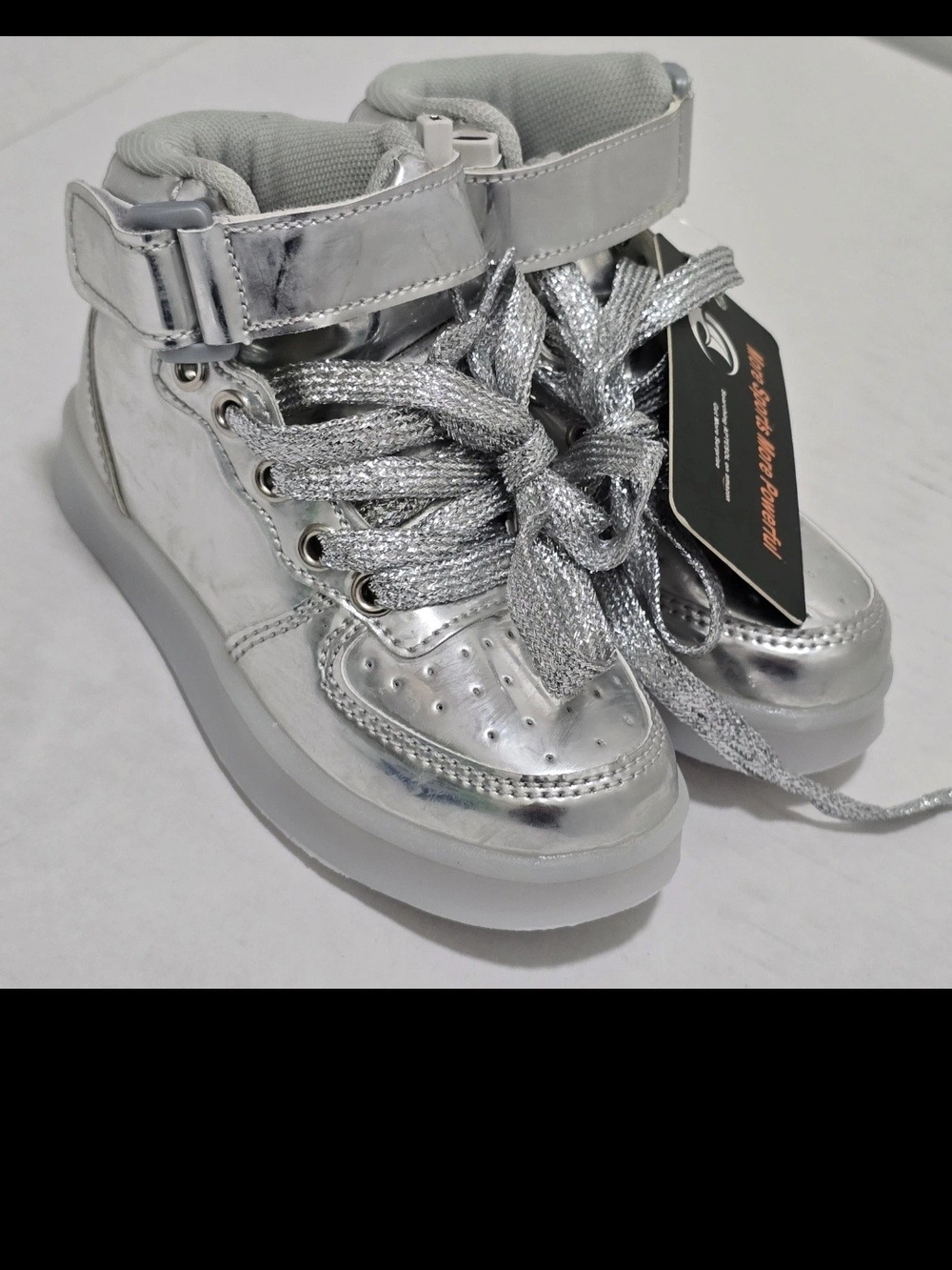 Aptesol Kids LED Light-Up High-Top Sneakers - Metallic Silver (NWT) Sz 8.5